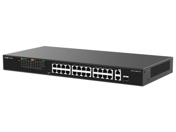 Switch Ruijie RG-ES126FGS-P de 24 Puertos PoE+ 10/100BASE-T, 2 Puertos 10/100/1000BASE-T, 1 Puerto Combo, Protección Eléctrica de 4KW, Monitoreo en la nube. - imagen 2