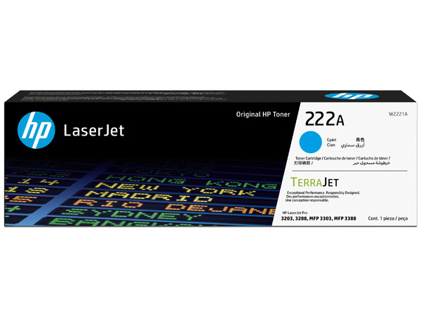 Toner HP 222A W2221A cian para Laserjet Pro MFP 3303 / MFP 3388 (1 200 paginas) 