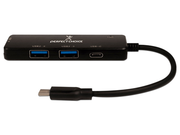 Hub USB-C Perfect Choice PC-171652 de 3 puertos USB-A y 1 puerto USB-C, Color Negro.