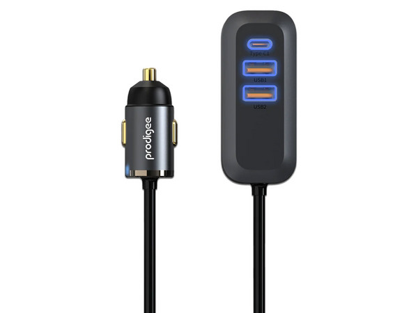Cargador de Auto 4 en 1 Prodigee ENRG-WGN, PD Tipo-C, USB, 100W, Color Negro.