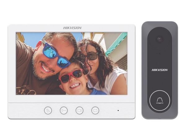 Kit de Videoportero Hikvision DS-KIS212, Frente de Calle con cámara de 1MP (1280 x 720), Pantalla a color de 7" (1024 x 600).
