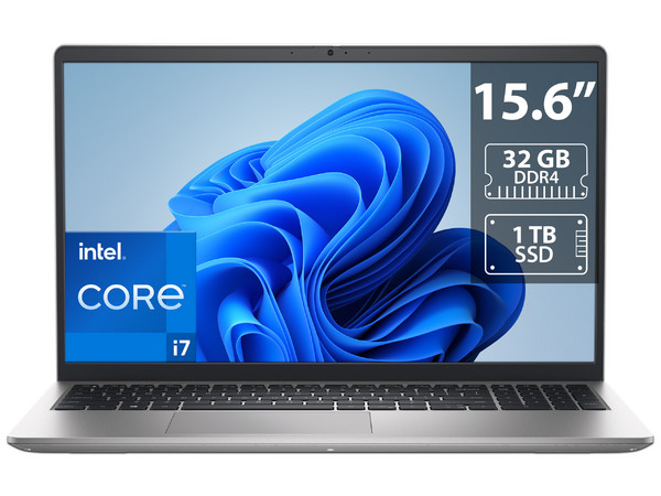 Laptop DELL DC15250:Procesador Intel Core i7 1355U (hasta 5.0 GHz),Memoria de 32GB DDR4,SSD de 1TB,Pantalla de 15.6" LED,Video Iris Xe Graphics,S.O. Windows 11 Home