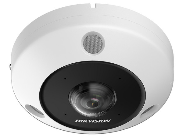 Cámara de Vigilancia Tipo Ojo de Pez Hikvision DS-2CD63C5G1-IVS de 12MP, Lente de 1,29 mm, IR de 15mm, IP67, Micrófono Integrado, Color Blanco.
