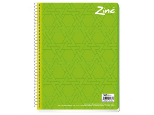 Cuaderno Profesional Scribe Zinc Raya de 100 hojas, Espiral Sencillo, Color Verde.
