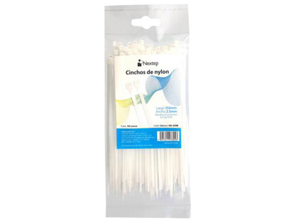 Cincho de Nylon Nextep, 15cm x 2.5mm, Color Blanco.