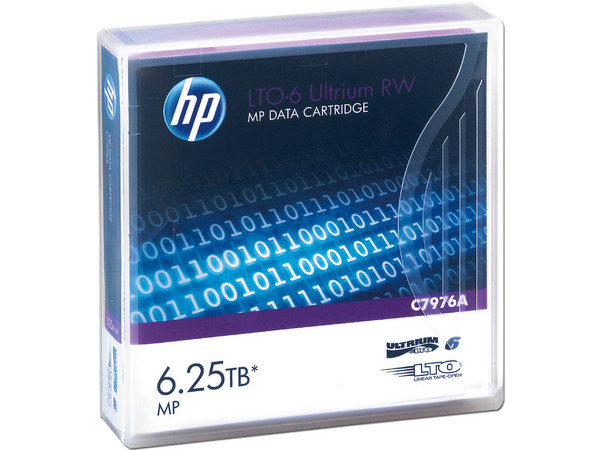 Cartucho de datos regrabable HP LTO-6 Ultrium de hasta 6.25 TB.