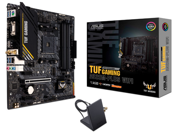 T. Madre ASUS TUF GAMING A520M-PLUS WI-FI, Chipset AMD A520,Soporta: AMD Ryzen 3ra, 4ta y 5ta Generación, Socket AM4,Memoria: DDR4 4866/3600/2133 MHz, 128GB Max,Integrado: Audio HD, Red, USB 3.2, Wi-Fi 5,SATA 3.0 y M.2,Micro-ATX, Ptos: 1xPCIEx1