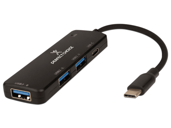 Hub USB-C Perfect Choice PC-171652 de 3 puertos USB-A y 1 puerto USB-C, Color Negro. - imagen 2