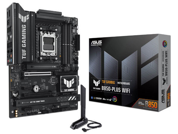 T. Madre ASUS TUF GAMING B850-PLUS WIFI: Chipset AMD B850, Soporta: AMD Ryzen 9000, 8000 y 7000 Series, Memoria: DDR5 hasta 8000MHz, 198GB Máx, Integrado: Audio HD, Red, USB 3.0, M.2, ATX, Ptos: 1xPCIE5.0x16, 1xPCIE4.0x1.