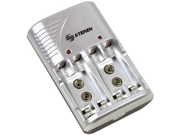 Cargador de Baterías AA, AAA y 9V, incluye 4 báterias AA.