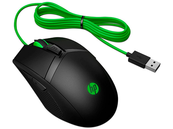 Mouse Gamer HP Pavilion Gaming 300, hasta  5000 dpi, 8 Botones, USB. Color Negro/Verde.