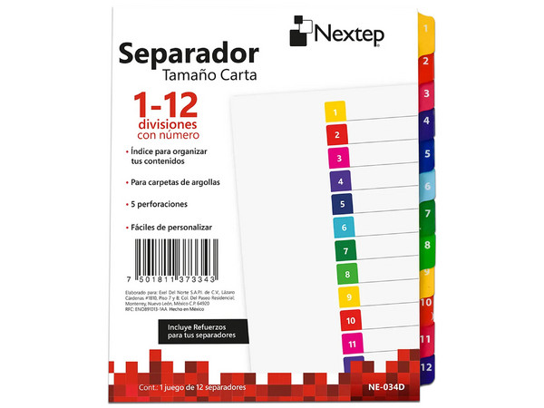 Separador Nextep económico con 12 divisiones numeradas.