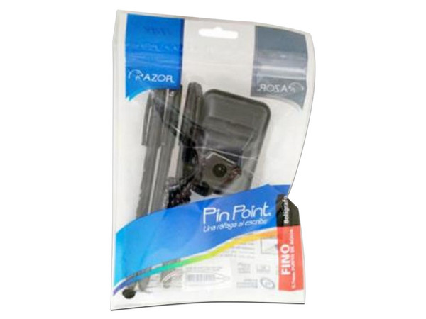 Bolígrafo Azor Pin Point, Redondo, 0.7mm, 3 pzas, Color Negro, Incluye Holder.