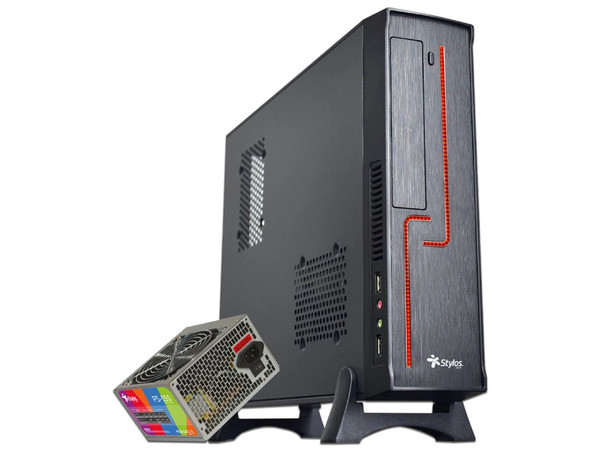 Gabinete Stylos Keelan Slim, Mini-Tower, Micro-ITX, (Incluye fuente de Poder de 550W), Color Negro.