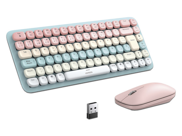 Kit de Teclado con Mouse Ugreen 25178, inalámbrico, Bluetooth. Color Rosa.