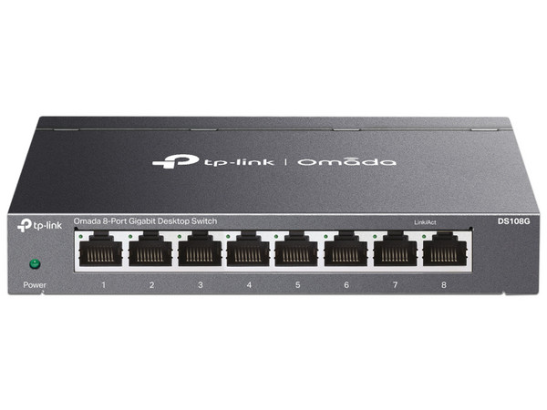 Switch TP-Link Omada DS108G, 8 puertos, 10/100/1000Mbps, 16 Gbit/s, no administrable, color negro.