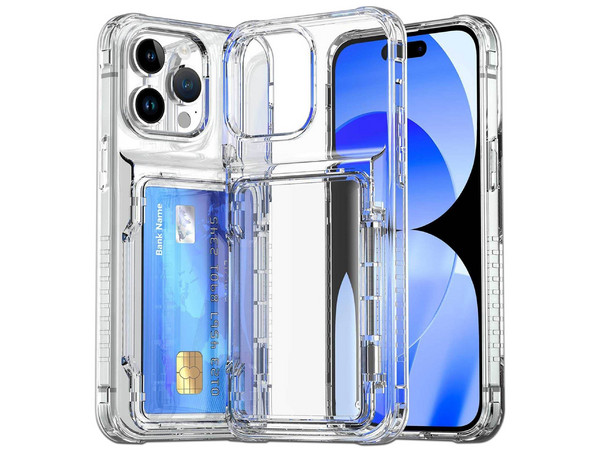 Funda Protectora TEKKU TPU, Con Tarjetero, Compatible con iPhone 15 Pro, Transparente.