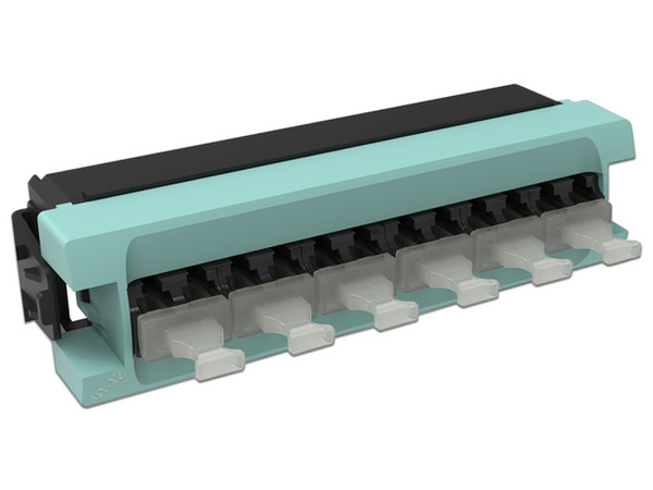 Panel de distribución Commscope MODULO 360 con 12 Acopladores LC OM4. Color Negro/Aqua.