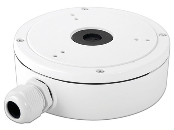 Caja de Conexiones HIKVISION DS-1280ZJ-M de Exterior con Tapa para Cámaras Tipo Eyeball y Turret, IP66, Color Blanco.