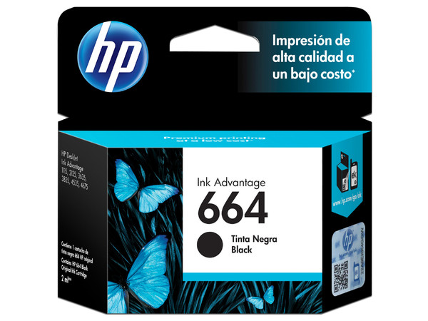 Cartucho de tinta HP 664 negra Original (F6V29AL).