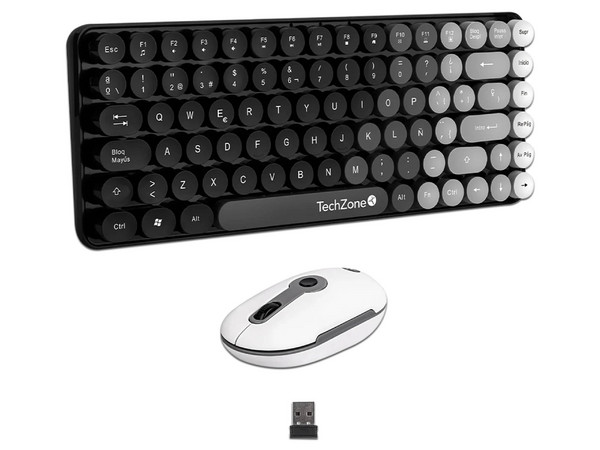 Kit Teclado Y Mouse Techzone Gradient Black Conexión Inalámbrica Con 85 Teclas Y Mouse Con 4 Botones DPI 1600 Color Negro.