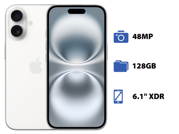 Smartphone Apple iPhone 16: Procesador Apple Chip A18, Almacenamiento de 128GB, Pantalla Super Retina XDR de 6.1",Bluetooth, Wi-Fi, 5G, iOS, Color Blanco. - imagen 2