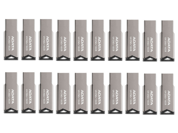 Kit de 20 Unidades Flash USB 2.0 ADATA UV250 de 16GB. Diseño Metálico.