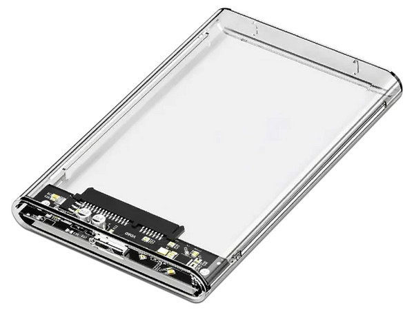 Gabinete BRobotix GLASS para SSD ó HDD de 2.5", Convierte tu SSD (SATA I/II/III) en un Disco Externo USB 3.0. Color Transparente.