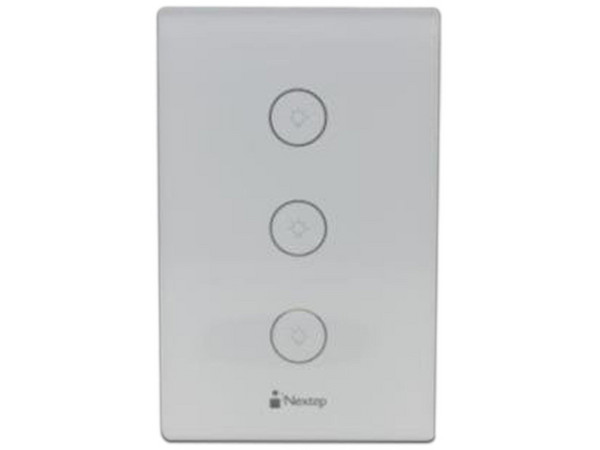 Interruptor Nextep NE-266T Smart de Luz, 3 Botones, Wi-Fi. Color Blanco.
