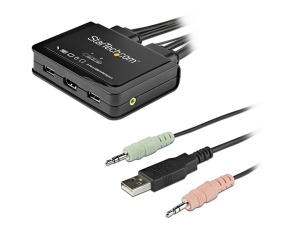 Conmutador Switch StarTech KMV de 2 puertos HDMI con cables integrados, USB 4K.