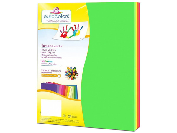 Papel cortado Eurocolors EC0100 tamaño Carta, 100 piezas. Colores Variados.