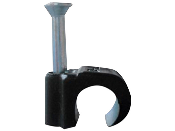 Grapa reforzada Thorsman para cable redondo de 7mm, Color Negro. Caja con 100 piezas