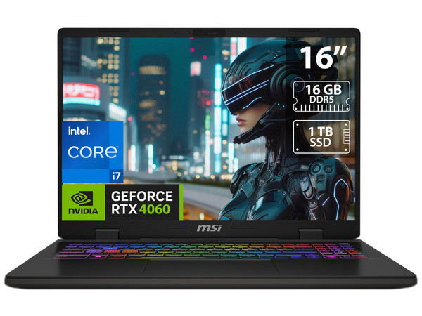 Laptop Gamer MSI Sword 16:Procesador Intel Core i7 14650HX (hasta 5.2 GHz),Memoria de 16GB DDR5,SSD de 1TB,Pantalla de 16" IPS WUXGA (1920x1200), 144Hz,NVIDIA GeForce RTX 4060 8GB GDDR6,S.O. Windows 11 Home,Teclado Retroiluminado en Inglés.