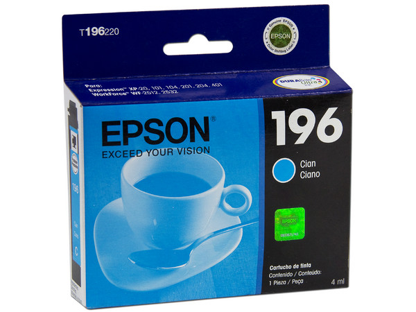 Cartucho de Tinta Epson 196 Cian, Modelo T196220-AL.