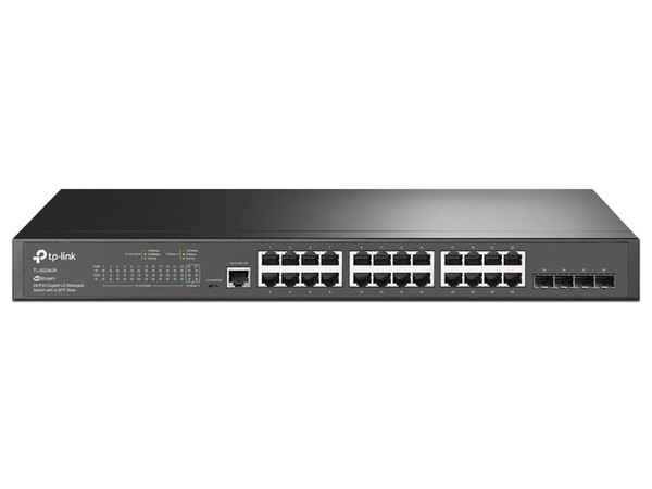 Switch Administrable TP-LINK TL-SG3428 de 24 puertos 10/100/1000 Mbps y 4 Gigabit SFP.