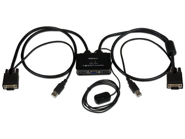 Switch Conmutador KVM de Cable con 2 Puertos VGA USB Alimentado por USB con Interruptor Remoto