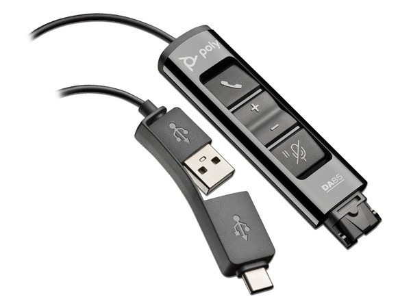Adaptador Poly DA85 de USB-A/C  a QD, 1.3 m, Color Negro.