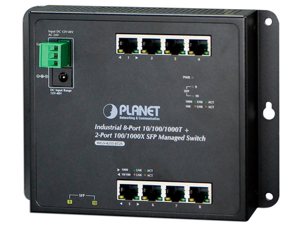 Switch PoE Planet  WGS-4215-8P2S de 8 puertos 10/100/1000Mbps, 2 puertos SFP, administrable.