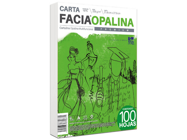 Papel Facia Opalina, Carta Blanca, Caja con 100 Hojas.