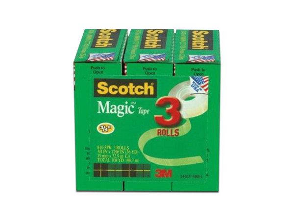 Cinta Adhesiva Scotch 3M Mágica, 19mm x 33m, Paquete con 3 piezas.