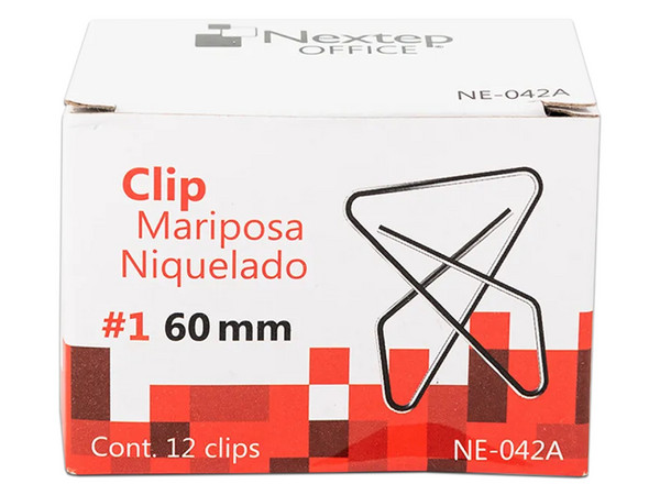Clip Mariposa Nextep Niquelado #1 de 60 mm con 12 clips por caja. Paquete con 4 piezas.