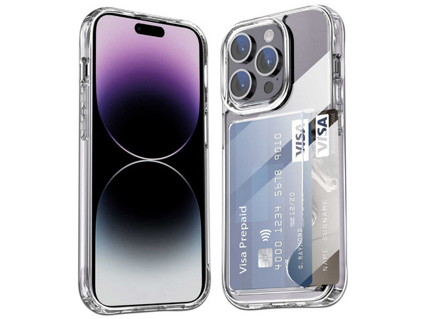 Funda Protectora TEKKU con porta Tarjetas para iPhone 15 Pro, Color Transparente.