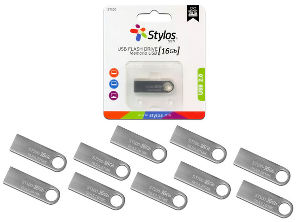 Unidad Flash USB 2.0 Stylos de 16GB, Paquete con 10 piezas.