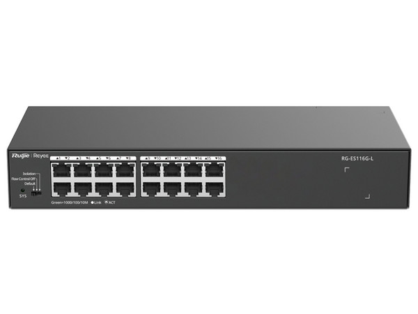 Switch Ruijie RG-ES116G-L de 16 puertos 10/100/1000 Mbps, Protección Eléctrica de 4KW.