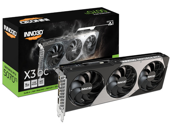 NA - Tarjeta de Video NVIDIA GeForce RTX 5070 TI Inno3D X3 OC, 16GB GDDR7, 1xHDMI, 3xDisplayPort, PCI Express 5.0.
