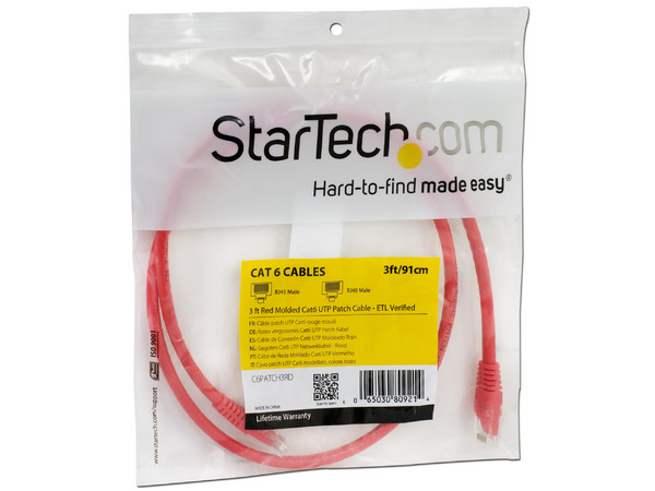 Cable Patch StarTech Cat6 UTP, RJ45, 91cm. Color Rojo. - imagen 2
