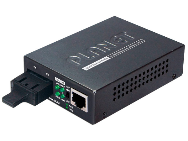 Convertidor de Medios PLANET GT-802S Monomodo de RJ45 a SC Dúplex, 1000 Mbps. Color Negro.