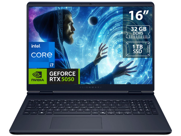 Laptop Gamer Alienware AC16250: Procesador Intel Core 7 240H (hasta 5.2 GHz), Memoria de 32GB DDR5, SSD de 1TB, Pantalla de 16" LED, Video NVIDIA GeForce RTX 5050, S.O. Windows 11 Home, Teclado Versión en Inglés.