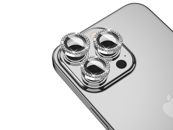 Mica Protectora MYBAT GlamCam para Cámara, iPhone 15 Pro y 15 Pro Max, Vidrio Templado, Color Plata.