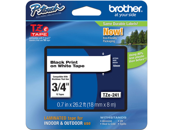 Cinta de impresión Brother, Negro sobre Blanco, Modelo: TZE241.